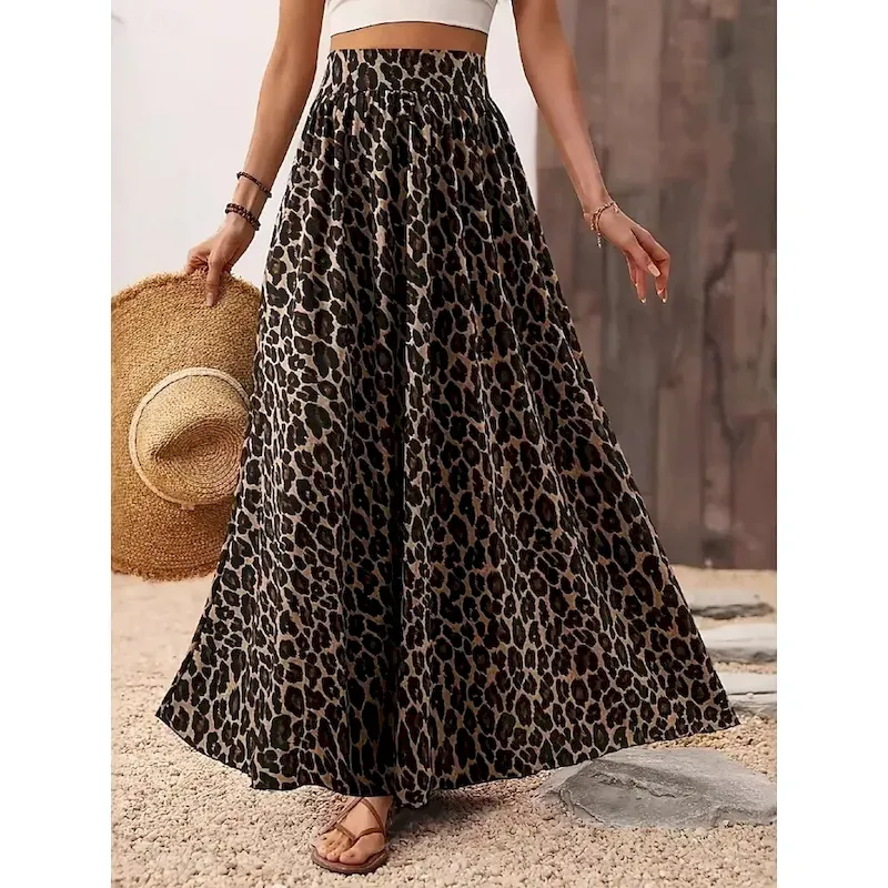 Women's Skirt A Line Fashion Casual Maxi High Waist Skirts Leopard Print Micro-elastic Street Daily Leopard Summer Polyester