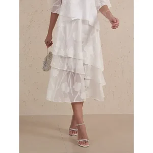 Women's Skirt Elegant Midi Mid Waist Skirts Floral Layered Inelastic Party Causal White Summer Chiffon