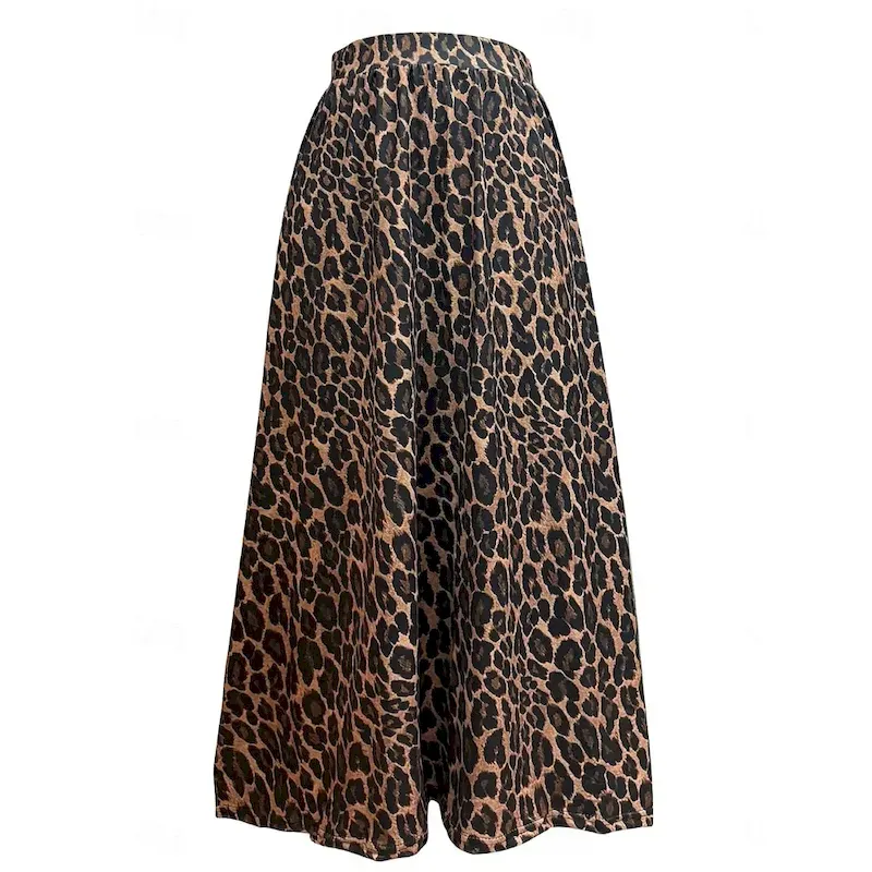 Women's Skirt A Line Fashion Casual Maxi High Waist Skirts Leopard Print Micro-elastic Street Daily Leopard Summer Polyester - Image 2
